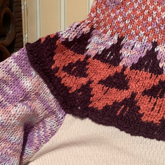 FREE PEOPLE CROCHET TURTLENECK SWEATER IN FEMME COMBO LONG PUFF SLEEVES - Picture 11 of 15